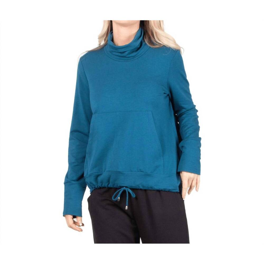 NEW PURE ESSENCE drawstring hem turtleneck pullover in teal